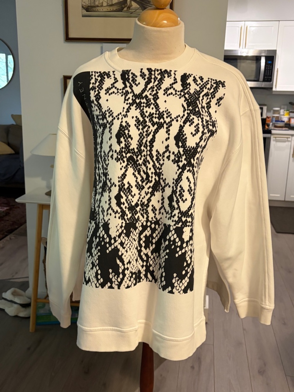Stella McCartney Cream Crewneck Sweatshirt with Black Snake-Print Panel
